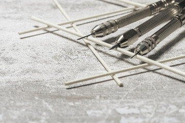 Set of sharp scrapers and fiberglass brushes for the mechanical cleaning of coins and...