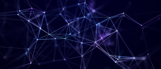 Plexus of lines and dots. Connected particles. Network geometry background. 3d rendering