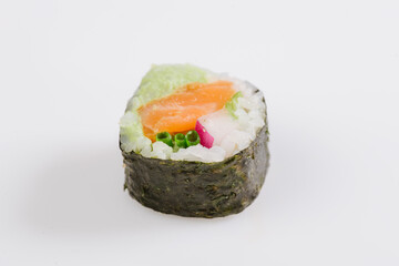 one sushi maki on white background
