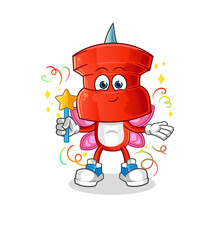 push pin head cartoon fairy with wings and stick. cartoon vector