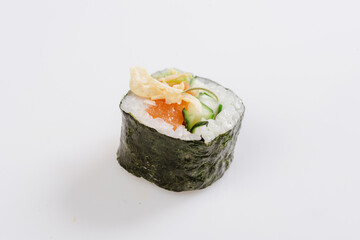 one sushi maki on white background