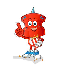 push pin head cartoon fan with popcorn illustration. character vector