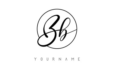 Handwritten letters Bb logo design with simple circle vector illustration.