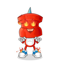 push pin head cartoon on fire mascot. cartoon vector