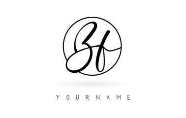 Handwritten letters Bf logo design with simple circle vector illustration.