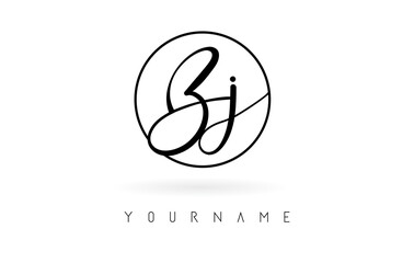 Handwritten letters Bj logo design with simple circle vector illustration.