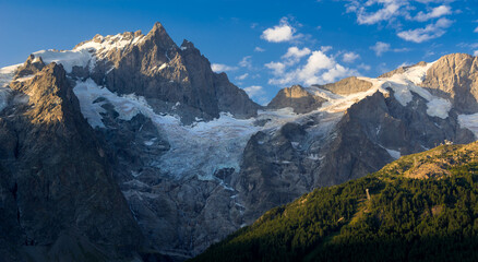 Fototapeta premium Ecrins National Park glaciers with La Meije peak in morning light. Ski resort in Hautes-Alpes (French Alps). Romanche Valley in the Oisans Massif. France