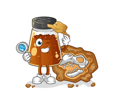 pepper powder archaeologists with fossils mascot. cartoon vector