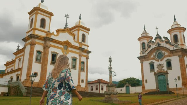 Woman walking in the historic city of Mariana - MG	
