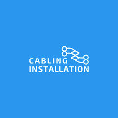 Fototapeta premium unique cable installation logo vector design ideas concept, cabling fiber optic logo design concept inspiration illustration with line art and outline styles isolated on blue background.