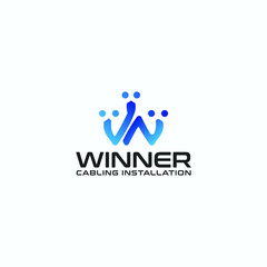 Winner logo of cabling management ideas concept, Letter W logo Cabling installation logo design template inspiration with amazing gradient and modern styles. 