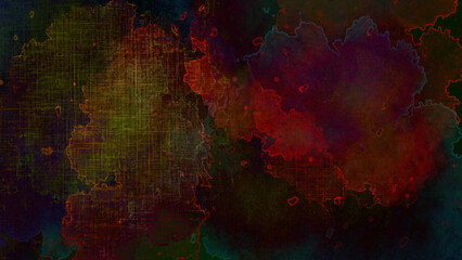 Abstract watercolor background with stains and red dark and green wall wide grungy background texture. Abstract colorful background texture