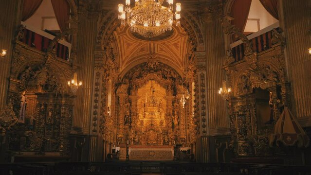 Woman visiting the Nossa Senhora do Pilar Minor Basilica in Ouro Preto, Minas Gerais	
