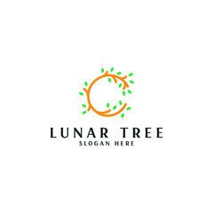 creative lunar tree logo vector design concept template. letter C logo vector design illustration for therapy, medical, clinic and mentoring business