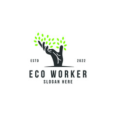 eco worker logo vector design illustration, modern tree and hand logo vector design illustration inspiration for medical, care,  therapy and clinic business isolated on white background.