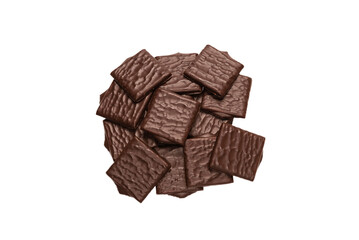 Dark chocolate candies isolated on white background.