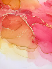 Background texture of alcohol ink in red color.  Abstract fire paint with drops and stains.