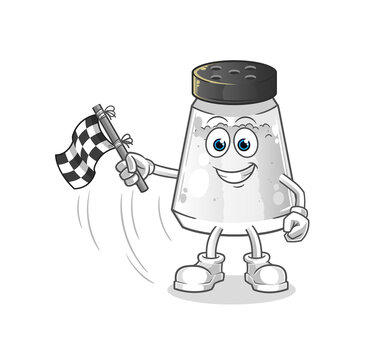 salt shaker hold finish flag. cartoon mascot vector
