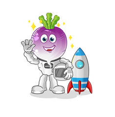 turnip head cartoon astronaut waving character. cartoon vector