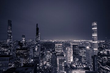 New York city skyline at night black and white