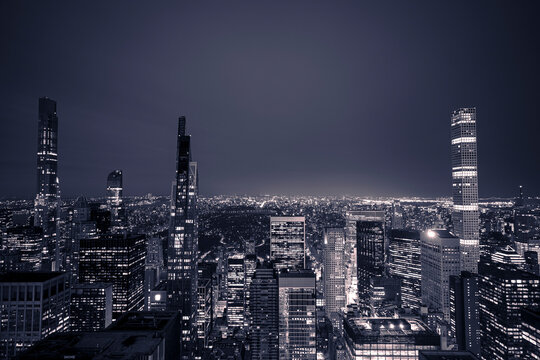 Fototapeta New York city skyline at night black and white