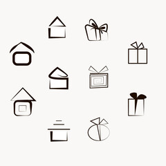 real estate icons set , 
house, gift