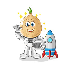 garlic head cartoon astronaut waving character. cartoon vector