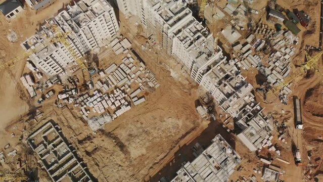 Construction of apartment buildings. Drone view.