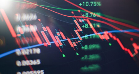 Volume analysis for professional technical analysis on the monitor of a computer. Fundamental and...