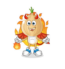 garlic head cartoon demon with wings character. cartoon vector