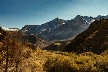 amazing mountain peaks under blue sky 