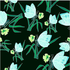 seamless pattern on a black background beautiful butterflies
