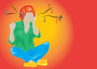 girl with headphones listening to music
