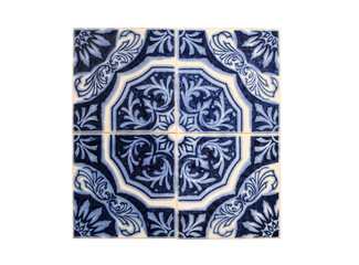 Padrão de azulejos com desenhos clássicos típicos portugueses com cores azuis, formas arredondadas