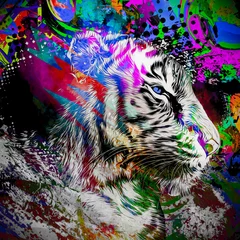 Heller abstrakter bunter Hintergrund mit Tiger, Farbspritzer © reznik_val