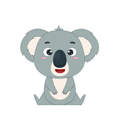 Cute cartoon smiling koala. Australian koala isolated on white background. Vector illustration for design and print