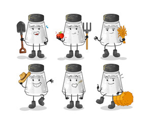 salt shaker farmer group character. cartoon mascot vector