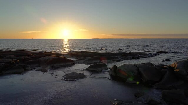 Lake in early winter sunset 