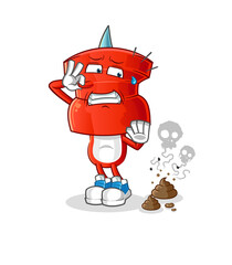 push pin head cartoon with stinky waste illustration. character vector