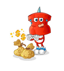 push pin head cartoon refuse money illustration. character vector