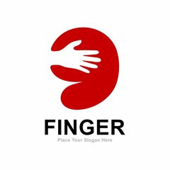 Number 9 with hand fingers logo design vector. Suitable for hand symbol, partnership, identity, support, and teamwork