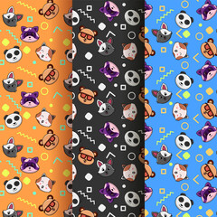 3 sets of cute pet head abstract pattern arrangement, creative and modern pattern design background for children's theme products.