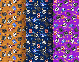 3 sets of cute pet head abstract pattern arrangement, creative and modern pattern design background for children's theme products.