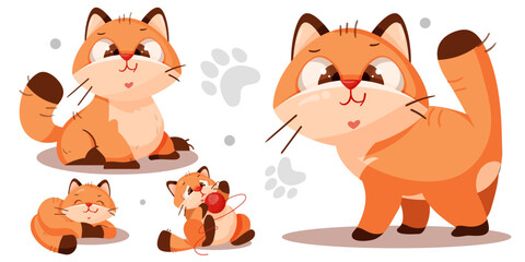 Red cat. Cute character. Children's illustration. Vector illustration in cartoon style.