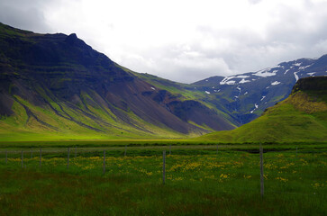 Breathtaking beautiful nature landscape scenic scenery view of Grundarfjordur in Iceland with green...
