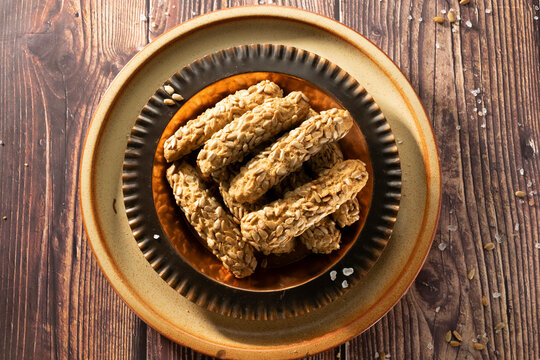 Homemade bread sticks with sunflower seeds