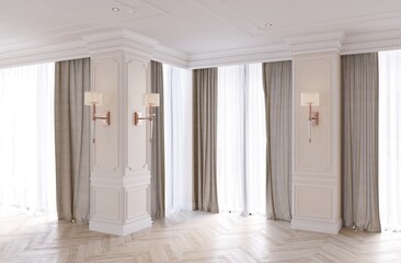 visualization of a large empty interior, 3D illustration, cg render