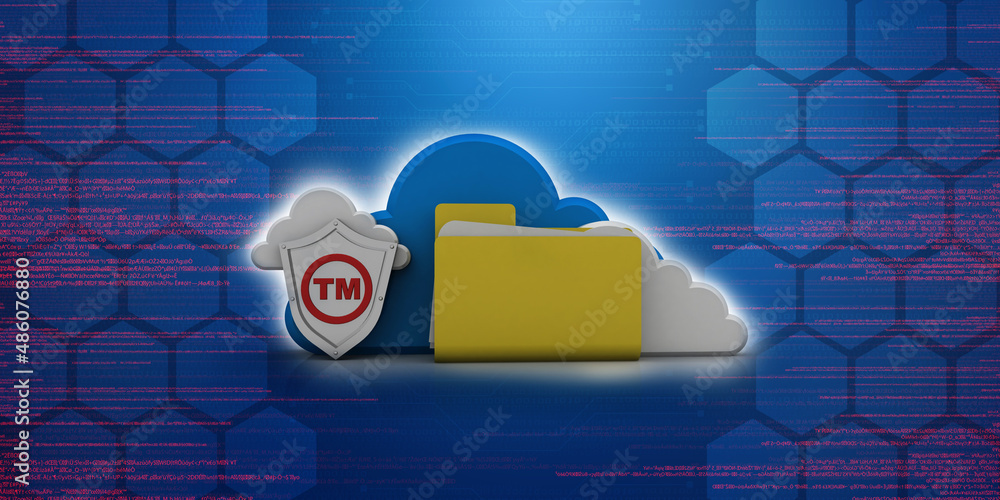 Poster 3d rendering cloud folder with shield tm