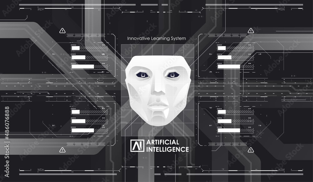 Poster ai and technology concept. abstract glowing colorful digital brain with circuit background. futurist