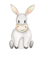 Cute Boho Animal Clipart, Watercolor hand drawn donkey illustration, Kids Wall Art, Baby Shower, Choldren Invitation, Scrapbook clipart, nursery poster